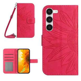 For Samsung Galaxy S23+ 5G Skin Feel Sun Flower Pattern Flip Leather Phone Case with Lanyard(Rose Red)
