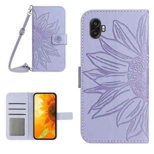For Samsung Galaxy Xcover6 Pro Skin Feel Sun Flower Pattern Flip Leather Phone Case with Lanyard(Purple)
