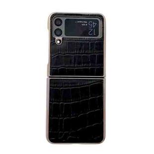 For Samsung Galaxy Z Flip3 5G Crocodile Texture Genuine Leather Electroplating Phone Case(Black)