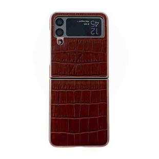 For Samsung Galaxy Z Flip4 5G Crocodile Texture Genuine Leather Electroplating Phone Case(Brown)