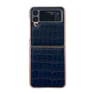 For Samsung Galaxy Z Flip4 5G Crocodile Texture Genuine Leather Electroplating Phone Case(Blue)