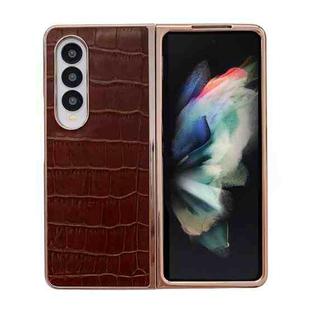 For Samsung Galaxy Z Fold3 5G Crocodile Texture Genuine Leather Electroplating Phone Case(Brown)