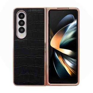 For Samsung Galaxy Z Fold4 5G Crocodile Texture Genuine Leather Electroplating Phone Case(Black)