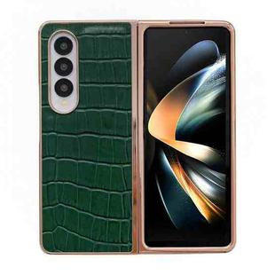 For Samsung Galaxy Z Fold4 5G Crocodile Texture Genuine Leather Electroplating Phone Case(Dark Green)