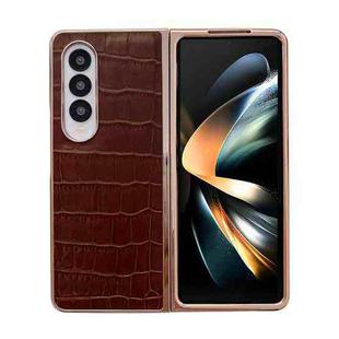 For Samsung Galaxy Z Fold4 5G Crocodile Texture Genuine Leather Electroplating Phone Case(Brown)