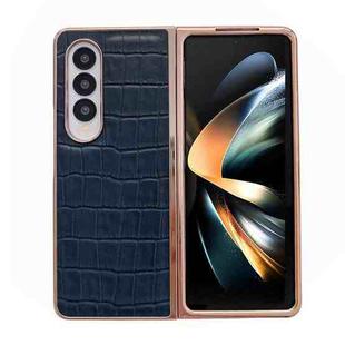 For Samsung Galaxy Z Fold4 5G Crocodile Texture Genuine Leather Electroplating Phone Case(Blue)