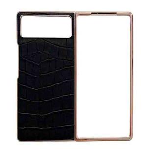For Xiaomi Mix Fold 2 Crocodile Texture Genuine Leather Electroplating Phone Case(Black)