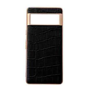 For Google Pixel 7 Crocodile Texture Genuine Leather Electroplating Phone Case(Black)