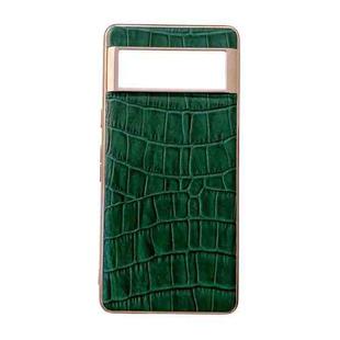 For Google Pixel 7 Pro Crocodile Texture Genuine Leather Electroplating Phone Case(Dark Green)