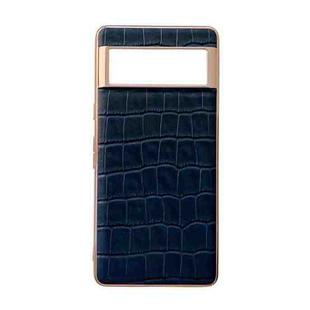 For Google Pixel 7 Pro Crocodile Texture Genuine Leather Electroplating Phone Case(Blue)