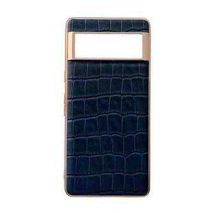For Google Pixel 6 Crocodile Texture Genuine Leather Electroplating Phone Case(Blue)