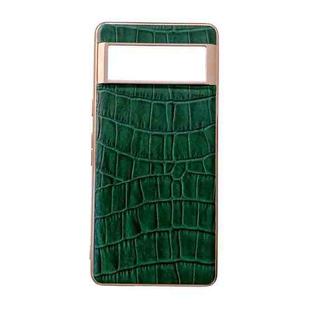 For Google Pixel 6a Crocodile Texture Genuine Leather Electroplating Phone Case(Dark Green)