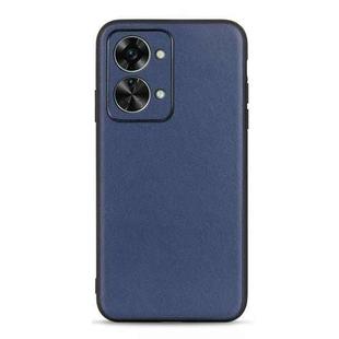 For OnePlus Nord 2T Lambskin Texture Genuine Leather Phone Case(Blue)