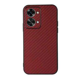 For OnePlus Nord 2T Accurate Hole Carbon Fiber Texture PU Phone Case(Red)