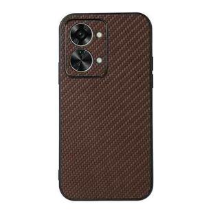 For OnePlus Nord 2T Accurate Hole Carbon Fiber Texture PU Phone Case(Brown)