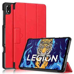 For Lenovo Legion Y700 3-folding Magnetic Buckle Custer Texture Leather Smart Tablet Case(Red)