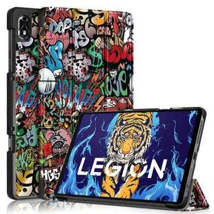 For Lenovo Legion Y700 3-folding Magnetic Buckle Coloured Drawing Leather Smart Tablet Case(Graffiti)