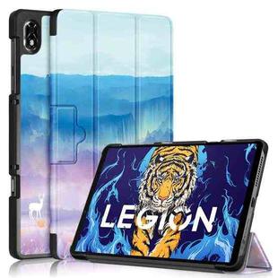 For Lenovo Legion Y700 3-folding Magnetic Buckle Coloured Drawing Leather Smart Tablet Case(Dream Deer)