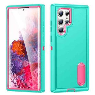 For Samsung Galaxy S23 ultra 5G 3 in 1 Rugged Holder Phone Case(Blue+Pink)