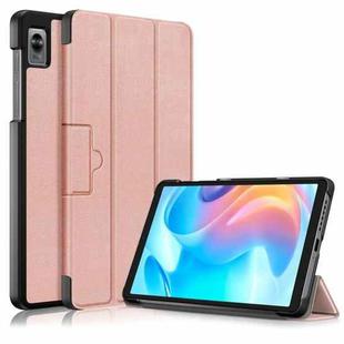 For Realme Pad Mini 8.7 3-folding Magnetic Buckle Custer Texture Leather Tablet Case(Rose Gold)