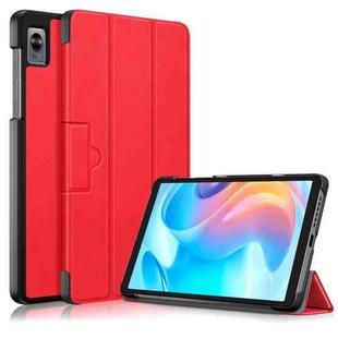 For Realme Pad Mini 8.7 3-folding Magnetic Buckle Custer Texture Leather Tablet Case(Red)