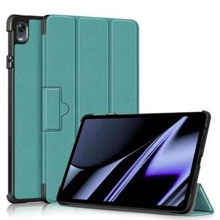For OPPO Pad 11 inch 3-folding Magnetic Buckle Custer Texture Leather Tablet Case(Dark Green)