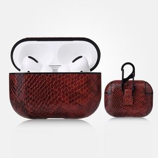 For AirPods Pro Anti-fall Snakeskin Texture PU Leather Protective Case with Carabiner(Coffee)