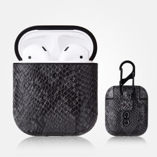 For AirPods 1 & 2 Anti-fall Snakeskin Texture PU Leather Protective Case with Carabiner(Gray)