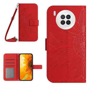 For Honor 50 Lite Skin Feel Sun Flower Pattern Flip Leather Phone Case with Lanyard(Red)