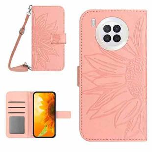 For Honor 50 Lite Skin Feel Sun Flower Pattern Flip Leather Phone Case with Lanyard(Pink)