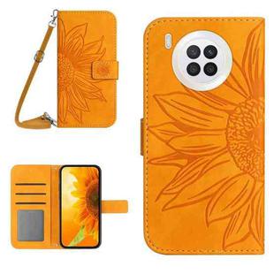 For Honor 50 Lite Skin Feel Sun Flower Pattern Flip Leather Phone Case with Lanyard(Yellow)