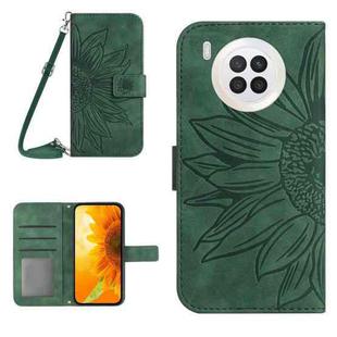 For Honor 50 Lite Skin Feel Sun Flower Pattern Flip Leather Phone Case with Lanyard(Green)