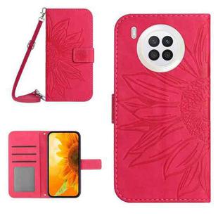 For Honor 50 Lite Skin Feel Sun Flower Pattern Flip Leather Phone Case with Lanyard(Rose Red)