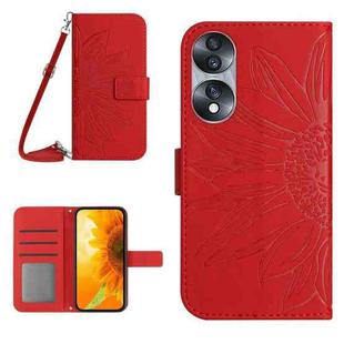 For Honor 70 Skin Feel Sun Flower Pattern Flip Leather Phone Case with Lanyard(Red)