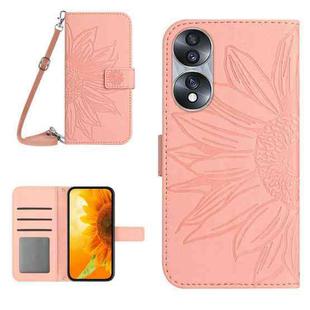 For Honor 70 Skin Feel Sun Flower Pattern Flip Leather Phone Case with Lanyard(Pink)