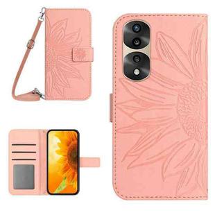 For Honor 70 Pro+ Skin Feel Sun Flower Pattern Flip Leather Phone Case with Lanyard(Pink)