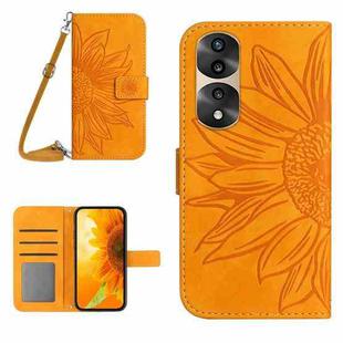 For Honor 70 Pro+ Skin Feel Sun Flower Pattern Flip Leather Phone Case with Lanyard(Yellow)