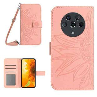 For Honor Magic4 Skin Feel Sun Flower Pattern Flip Leather Phone Case with Lanyard(Pink)