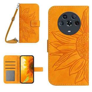 For Honor Magic4 Skin Feel Sun Flower Pattern Flip Leather Phone Case with Lanyard(Yellow)