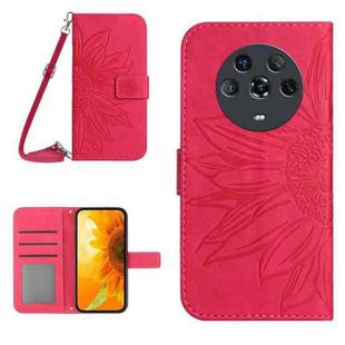 For Honor Magic4 Skin Feel Sun Flower Pattern Flip Leather Phone Case with Lanyard(Rose Red)