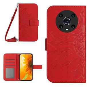 For Honor Magic4 Pro Skin Feel Sun Flower Pattern Flip Leather Phone Case with Lanyard(Red)