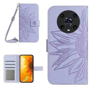 For Honor Magic4 Pro Skin Feel Sun Flower Pattern Flip Leather Phone Case with Lanyard(Purple)