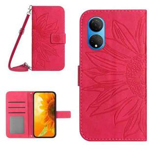 For Honor X7 Skin Feel Sun Flower Pattern Flip Leather Phone Case with Lanyard(Rose Red)