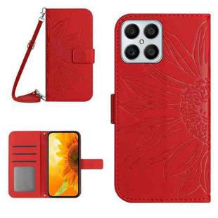 For Honor X8 Skin Feel Sun Flower Pattern Flip Leather Phone Case with Lanyard(Red)