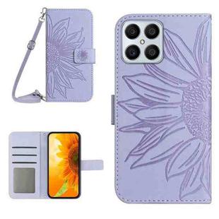 For Honor X8 Skin Feel Sun Flower Pattern Flip Leather Phone Case with Lanyard(Purple)
