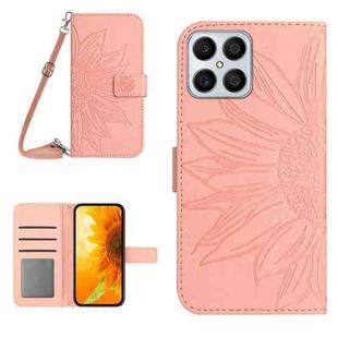 For Honor X8 Skin Feel Sun Flower Pattern Flip Leather Phone Case with Lanyard(Pink)