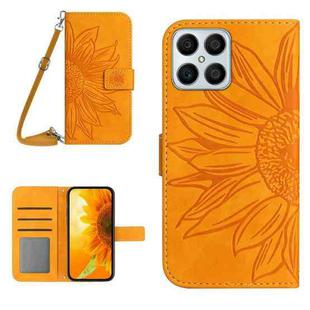 For Honor X8 Skin Feel Sun Flower Pattern Flip Leather Phone Case with Lanyard(Yellow)