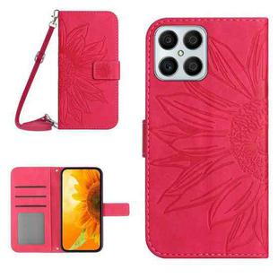 For Honor X8 Skin Feel Sun Flower Pattern Flip Leather Phone Case with Lanyard(Rose Red)