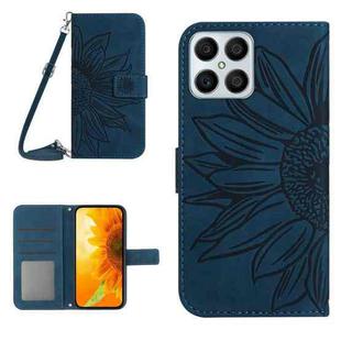 For Honor X8 Skin Feel Sun Flower Pattern Flip Leather Phone Case with Lanyard(Inky Blue)