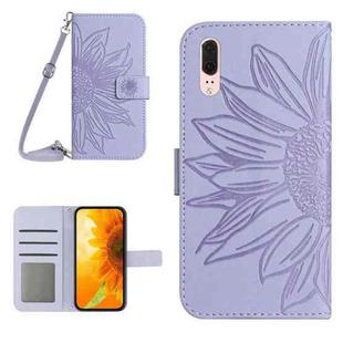 For Huawei P20 Skin Feel Sun Flower Pattern Flip Leather Phone Case with Lanyard(Purple)